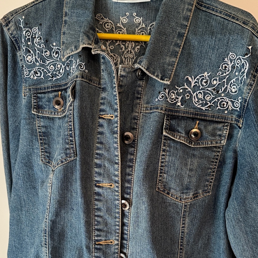 Tantrums Blue Denim Jacket with White Embroidery